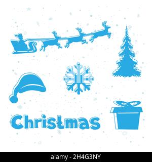 Ensemble d'icônes de Noël bleu hiver Illustration de Vecteur