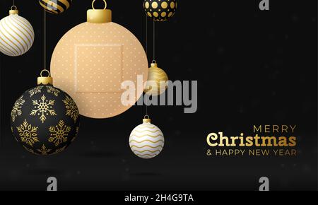 Noël en bonne santé et bonne nouvelle année bannière de boule de coronavirus. Concept créatif événements de Noël et vacances lors d'une pandémie avec plas intermédicale Illustration de Vecteur