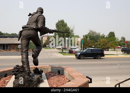 Dernière course de la Statue de Nate Champion par D.Michael Thomas dans le quartier historique du centre-ville de Buffalo.Wyoming.USA Banque D'Images