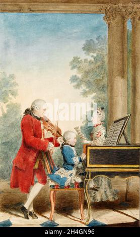 La famille Mozart - Mozart avec son père Leopold et sa sœur Maria Anna (surnommée Nannerl) Banque D'Images