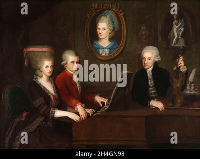 La famille Mozart - Mozart avec son père Leopold et sa sœur Maria Anna (surnommée Nannerl) Banque D'Images