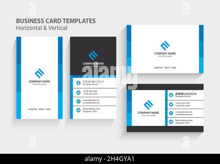 Modèle de carte de visite moderne et créative recto verso.Orientation portrait et paysage.Mise en page horizontale et verticale.Illustration vectorielle Illustration de Vecteur