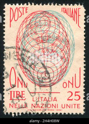 ITALIE - VERS 1956: Timbre imprimé par l'Italie, montre Globe, vers 1956 Banque D'Images