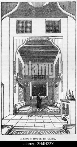 Gravure de la maison en Égypte de Jacques-François de Menou, baron de Boussay, plus tard Abdallah de Menou (1750 – 1810), homme d'État français de la Révolution française et général des guerres révolutionnaires françaises, d'une publication vers 1890 Banque D'Images