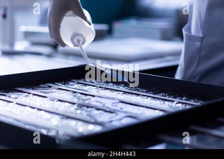 Traitement des échantillons avec des équipements de laboratoire dans un laboratoire d'histologie, Fribourg, Bade-Wurtemberg, Allemagne Banque D'Images