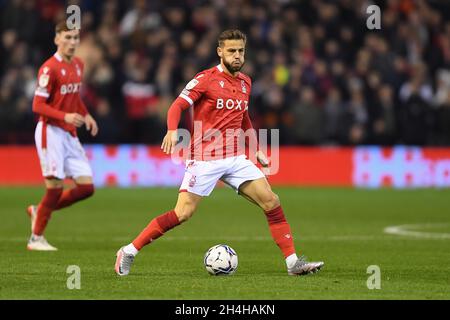 NOTTINGHAM, ROYAUME-UNI.2 NOVEMBRE Philip Zinkernagel de la forêt de Nottingham lors du match de championnat Sky Bet entre Nottingham Forest et Sheffield United au City Ground, Nottingham, le mardi 2 novembre 2021.(Crédit : Jon Hobley | MI News) Banque D'Images