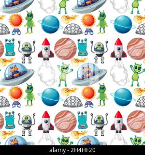 Motif sans couture avec illustration d'objets d'espace Illustration de Vecteur