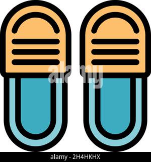 Icône de pantoufles de soins à domicile.Contour maison soins infirmiers chaussons vecteur icône couleur plat isolé Illustration de Vecteur