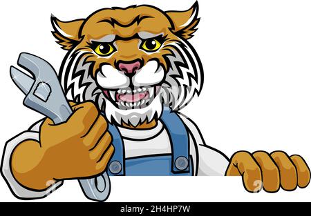 Plombier Wildcat ou mécanicien Holding Spanner Illustration de Vecteur