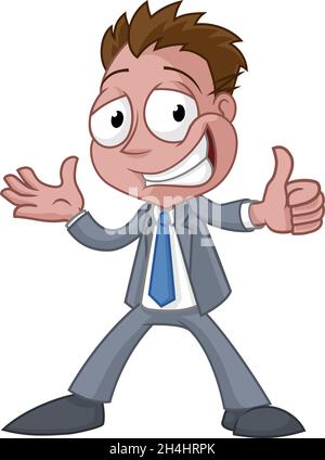 Happy Thumbs Up Business Man in suit Cartoon Illustration de Vecteur