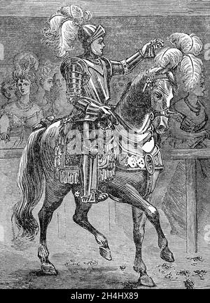 Illustration de la fin du XIXe siècle d'un Chevalier en armure de plaque complète.Ils sont devenus une figure emblématique des âges médiévaux pendant lesquels ils ont servi comme guerriers d'élite, mercenaires, ou gardes du corps à leurs seigneurs.Ils étaient qualifiés dans le combat de mêlée ainsi que dans le combat à cheval. Banque D'Images