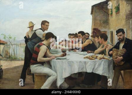 Peinture 'la fête nautique Meurthe' ('les Canotiers de la Meurthe') par le peintre français Emile Frant (1887) exposé au Musée des Beaux-Arts de Nancy, France. Banque D'Images