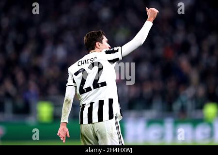 Federico Chiesa de Juventus FC célèbre après avoir marquant un but lors du match de l'UEFA Champions League Group H entre Juventus FC et le FC Zenit . Banque D'Images