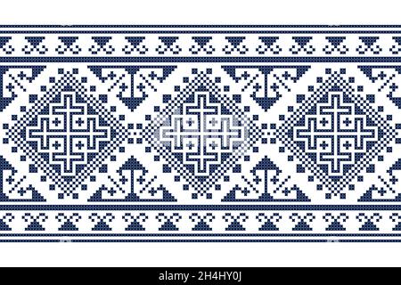 Zmijanje motif vectoriel sans couture de style broderie - long motif horizontal de bordure inspiré de l'art populaire de Bosnie-Herzégovine Illustration de Vecteur