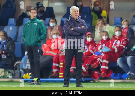 Bergame, Italie.02 novembre 2021.GIAN Piero Gasperini Directeur d'Atalanta lors de la Ligue des champions de l'UEFA, match de football du Groupe F entre Atalanta BC et Manchester United le 2 novembre 2021 au Gewiss Stadium de Bergame, Italie - photo: Nigel Keene/DPPI/LiveMedia crédit: Independent photo Agency/Alay Live News Banque D'Images