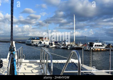 MAUI, ÉTATS-UNIS - 02 novembre 2019 : une vue magnifique sur les bateaux de pêche et les yachts du port de Maalaea.Maui, Hawaï, États-Unis Banque D'Images