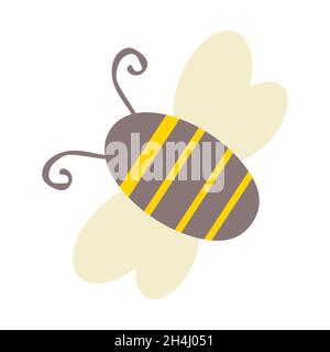 Abeille mignonne dessinée dans un style primitif simple.Illustration vectorielle plate naïve isolée sur fond blanc Illustration de Vecteur