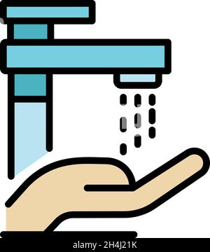 Icône de lavage à la main à domicile.Contour accueil lavage main vecteur icône couleur plat isolé Illustration de Vecteur
