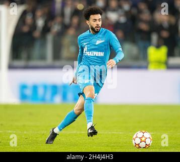 TURIN, ITALIE - NOVEMBRE 02 : Claudinho de Zenit Saint-Pétersbourg lors du match H de la Ligue des champions de l'UEFA entre Juventus et Zenit Saint-Pétersbourg le 2 novembre 2021 à Turin, Italie.(Photo par MB Media) Banque D'Images