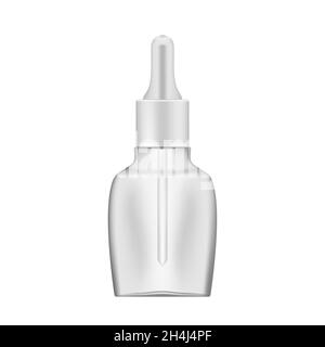 Flacon cosmétique en verre transparent foncé avec pipette, maquette réaliste.Kit compte-gouttes pour produits de beauté, maquette vectorielle Illustration de Vecteur