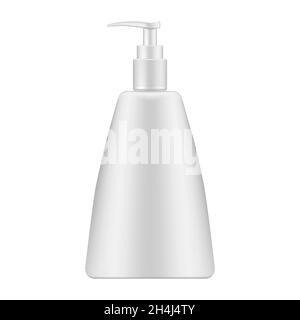 Bouteille cosmétique blanche avec distributeur, maquette réaliste.Contenant d'emballage de produit de soins de beauté pour la peau, maquette vectorielle Illustration de Vecteur