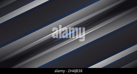 Arrière-plan abstrait gris foncé avec lignes de lumière bleues et blanches.Technologie futuriste sombre arrière-plan de jeu sportif moderne. Illustration de Vecteur