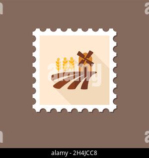 Champ avec moulin et timbre plat de blé avec ombre longue, eps 10 Illustration de Vecteur