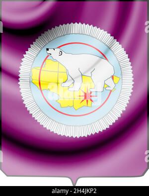 Chukotka autonome okrug blason, Russie.Illustration 3D. Banque D'Images