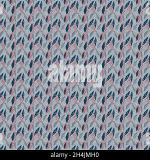 Motif répétitif sans couture avec formes abstraites de feuilles en gris, bleu foncé et blanc, rouge sur fond gris.Textile moderne et élégant, papier cadeau, paquet Banque D'Images