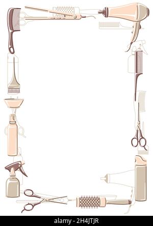 Cadre de salon de coiffure avec outils de coiffure professionnels.Illustration de la coupe de cheveux. Illustration de Vecteur