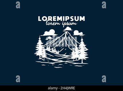 Dessin artistique de montagne et de pins Illustration de Vecteur