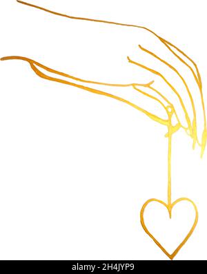 Sorcière sacrée et symboles mystiques dans Vector avec sablier, soleil, coeur, cristal, main Illustration de Vecteur