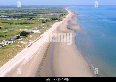 France, Manche, Ste Marie du Mont, Utah Beach le 6 juin 1944, plage du débarquement (vue aérienne) Banque D'Images