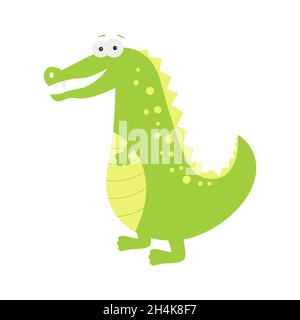 Crocodile drôle.Mignon dessin animé animal africain.Alligator vecteur drôle isolé sur fond blanc pour les livres, affiches, vêtements, alphabet pour enfants Illustration de Vecteur