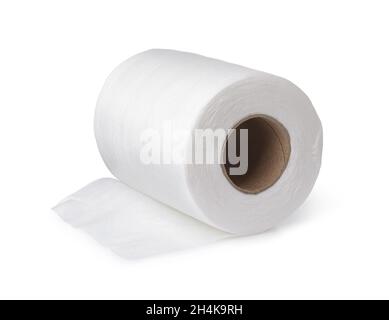 Rouleau de serviettes blanches en tissu non tissé jetables isolées sur blanc Banque D'Images