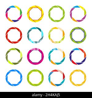 Ensemble de cadres et de bordures décoratifs ronds et circulaires pour le logo et les timbres.Collection d'icônes de diaphragme colorées.Éléments de conception vectoriels. Illustration de Vecteur