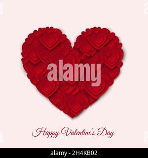 Carte de bonne Saint Valentin avec gros coeur en papier rouge.Illustration vectorielle pour la circulaire d'invitation de fête, les bannières, la carte postale de vœux, enregistrez la date Illustration de Vecteur