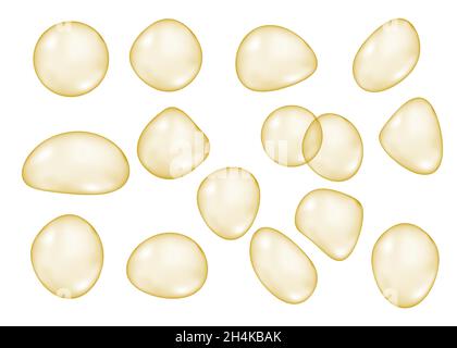 Ensemble de bulles d'or brillantes, transparentes et réalistes, isolées sur fond blanc.Sphère dorée.Texture vectorielle. Illustration de Vecteur