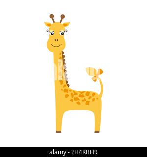 Girafe drôle.Mignon dessin animé animal africain.Illustration vectorielle à motif plat isolée sur fond blanc pour les livres, affiches, vêtements pour enfants, Illustration de Vecteur