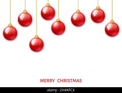 Boules de Noël rouges suspendues isolées sur fond blanc.Boules réalistes de Noël.Décorations de Noël vectorielles. Illustration de Vecteur