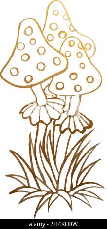 champignons, dessin de ligne, articles magiques volent agaric Illustration de Vecteur