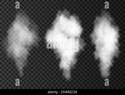 Ensemble d'explosion de fumée blanche isolé sur fond transparent.Effet spécial jet de vapeur.Colonne vecteur réaliste de brouillard de feu ou de texture de brouillard Illustration de Vecteur