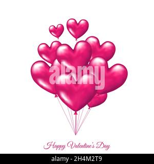 Lot de ballons 3d réalistes roses en forme de cœur pour la carte de vœux de Saint Valentin isolée sur fond blanc.Décoration de désherbage Illustration de Vecteur