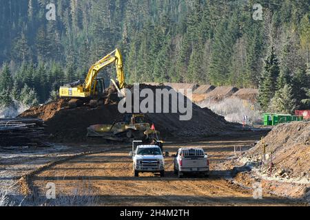 Construction du gazoduc Trans Mountain Oil Pipeline le long de la route Yellowhead, Colombie-Britannique, Canada Banque D'Images