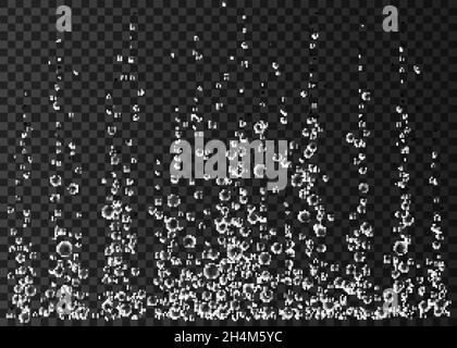 Bulles d'air, d'eau ou d'oxygène sous l'eau sur fond noir.Boisson effervescente.Des étincelles folles en mer, aquarium.Champagne.Pop soda.Sous Illustration de Vecteur