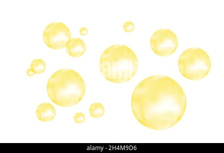 Ensemble de bulles d'or brillantes réalistes isolées sur fond blanc.Sphère dorée.Texture vectorielle. Illustration de Vecteur