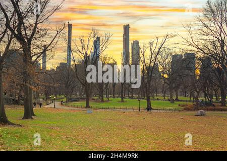 Coucher de soleil d'hiver à Central Park. Banque D'Images