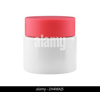 Pot de crème cosmétique isolé sur fond blanc.Maquette avec capuchon rouge. Banque D'Images
