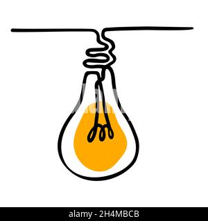 Une seule ampoule dessinée avec une ligne continue.Symbole d'idée isolé sur fond blanc.Illustration vectorielle. Illustration de Vecteur
