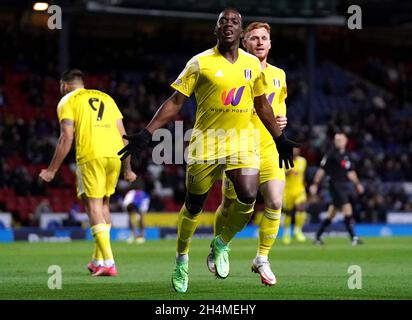 Neeskens Kebano de Fulham célèbre le premier but du match du championnat Sky Bet à Ewood Park, Blackburn.Date de la photo: Mercredi 3 novembre 2021. Banque D'Images